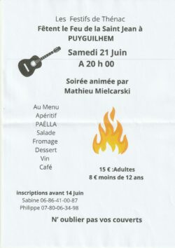 Repas et feu de la St Jean à Puyguilhem