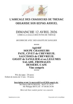 Repas annuel de l&rsquo;amicale des chasseurs
